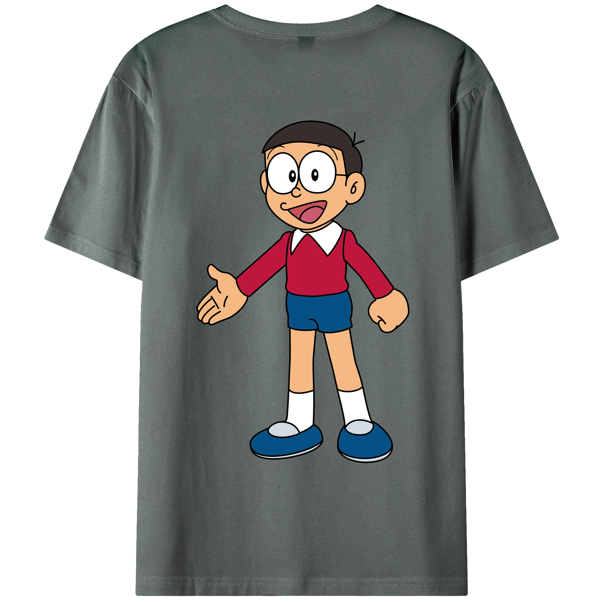 （画像用） ドラえもん 野比 のび太 Doraemon Nobita Nobi 綿100％ メンズ半袖Tシャツ（バックプリント） 通気性